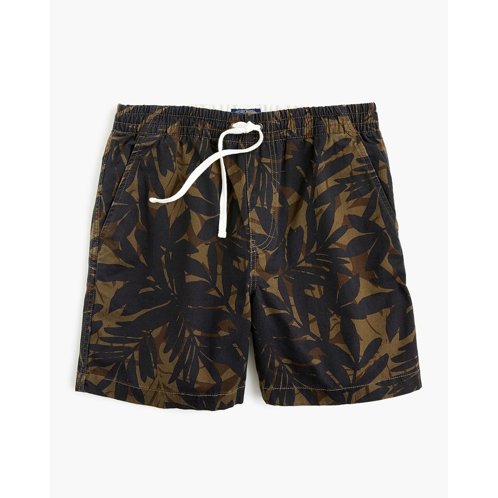 J Crew Dock Shorts Mens Cotton Camo Tropical Print Drawstring Army Green Sz‎ Med
